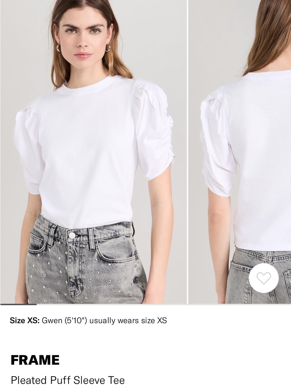 Frame Denim White Pleated Puff Sleeve Tee